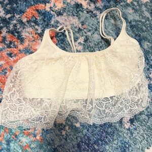 aerie Ivory Lace Ruffle Bralette